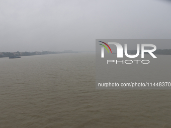 The Ganga River water is overflowing under heavy rain in Kolkata, India, on August 1, 2024. (