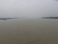 The Ganga River water is overflowing under heavy rain in Kolkata, India, on August 1, 2024. (