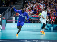 Dika MEM of the France Team is celebrating during the men's Handball Preliminary Round - Group B match between France and Egypt in Paris, Fr...