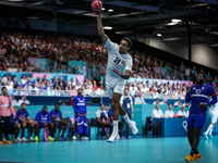 Omar ELWAKIL of the Egypt team is shooting the ball during the Men's Preliminary Round Group B match between France and Egypt on day five of...