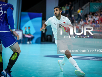 Yahia OMAR of the Egypt team is playing during the Men's Preliminary Round Group B match between France and Egypt in Paris, France, on July...