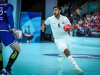 Yahia OMAR of the Egypt team is playing during the Men's Preliminary Round Group B match between France and Egypt in Paris, France, on July...