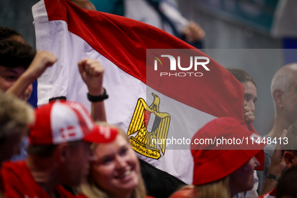 Fans of the Egypt team are gathering before the Men's Preliminary Round Group B match between France and Egypt on day five of the Olympic Ga...