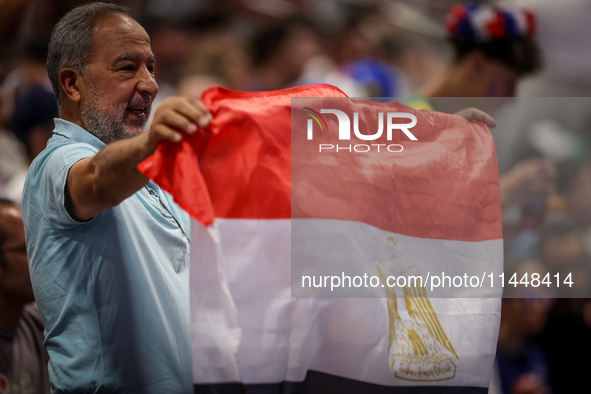 Fans of the Egypt team are gathering before the Men's Preliminary Round Group B match between France and Egypt on day five of the Olympic Ga...