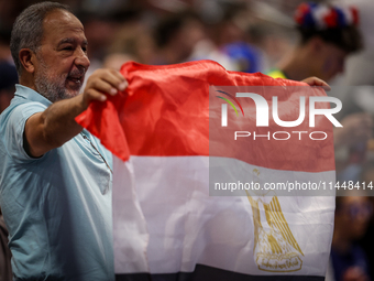 Fans of the Egypt team are gathering before the Men's Preliminary Round Group B match between France and Egypt on day five of the Olympic Ga...