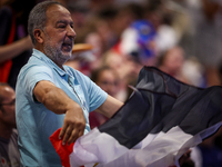 A fan of the Egypt team is cheering before the Men's Preliminary Round Group B match between France and Egypt on day five of the Olympic Gam...