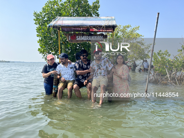 Indian tourists are visiting Sambranikodi Island in Kerala, India, on April 06, 2024. Sambranikodi Island is situated at the southern tip of...