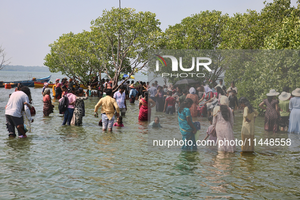 Indian tourists are visiting Sambranikodi Island in Kerala, India, on April 06, 2024. Sambranikodi Island is situated at the southern tip of...