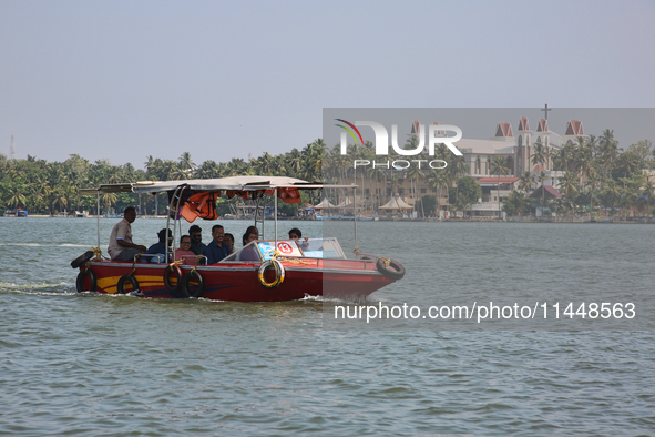 A boat is bringing Indian tourists to Sambranikodi Island in Kerala, India, on April 06, 2024. Sambranikodi Island is situated at the southe...