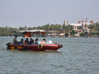 A boat is bringing Indian tourists to Sambranikodi Island in Kerala, India, on April 06, 2024. Sambranikodi Island is situated at the southe...