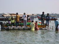 Boats are bringing Indian tourists to Sambranikodi Island in Kerala, India, on April 06, 2024. Sambranikodi Island is situated at the southe...