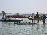 Boats are bringing Indian tourists to Sambranikodi Island in Kerala, India, on April 06, 2024. Sambranikodi Island is situated at the southe...