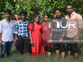 Indian tourists are visiting Sambranikodi Island in Kerala, India, on April 06, 2024. Sambranikodi Island is situated at the southern tip of...