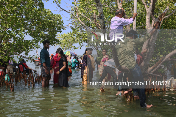 Indian tourists are visiting Sambranikodi Island in Kerala, India, on April 06, 2024. Sambranikodi Island is situated at the southern tip of...