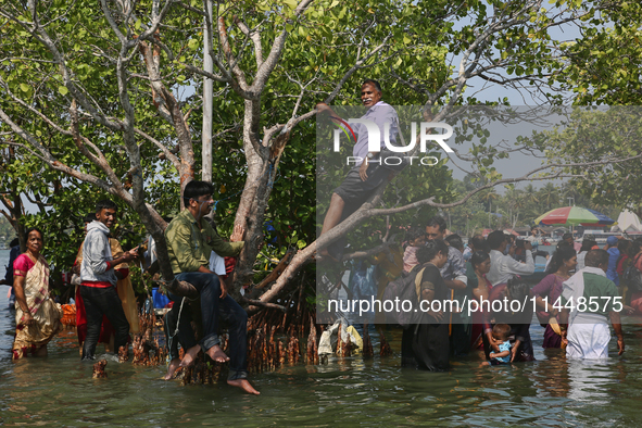 Indian tourists are visiting Sambranikodi Island in Kerala, India, on April 06, 2024. Sambranikodi Island is situated at the southern tip of...