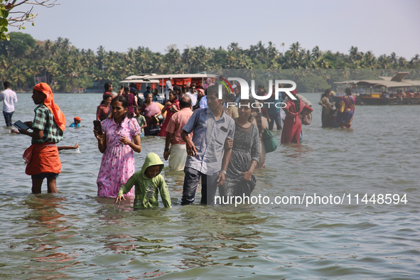 Indian tourists are visiting Sambranikodi Island in Kerala, India, on April 06, 2024. Sambranikodi Island is situated at the southern tip of...