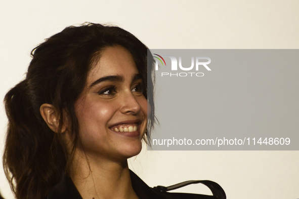 Indian actress Sharvari is talking to the media during a movie Vedaa trailer launch event in Mumbai, India, on August 1, 2024. 