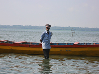 A security guard is patrolling at Sambranikodi Island in Kerala, India, on April 06, 2024. Sambranikodi Island is situated at the southern t...