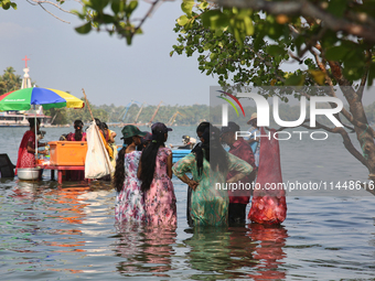 Indian tourists are visiting Sambranikodi Island in Kerala, India, on April 06, 2024. Sambranikodi Island is situated at the southern tip of...