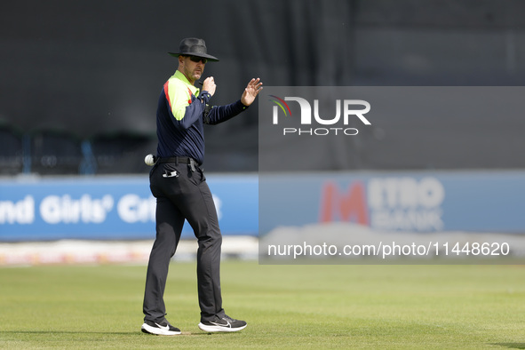 Umpire Michael Gough is officiating during the Metro Bank One Day Cup match between Durham County Cricket Club and Somerset at the Seat Uniq...