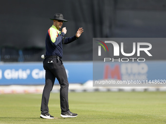 Umpire Michael Gough is officiating during the Metro Bank One Day Cup match between Durham County Cricket Club and Somerset at the Seat Uniq...