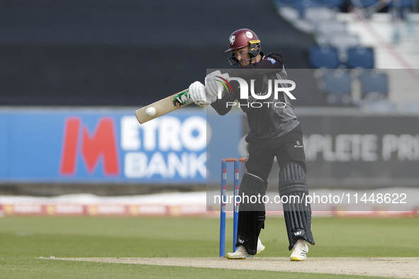 Somerset's Lewis Goldsworthy is batting during the Metro Bank One Day Cup match between Durham County Cricket Club and Somerset at the Seat...