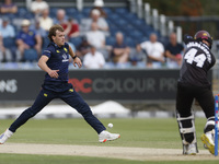 Durham's Bas de Leede is fielding the ball off his own bowling during the Metro Bank One Day Cup match between Durham County Cricket Club an...