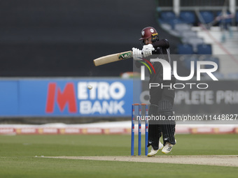 Somerset's Lewis Goldsworthy is batting during the Metro Bank One Day Cup match between Durham County Cricket Club and Somerset at the Seat...