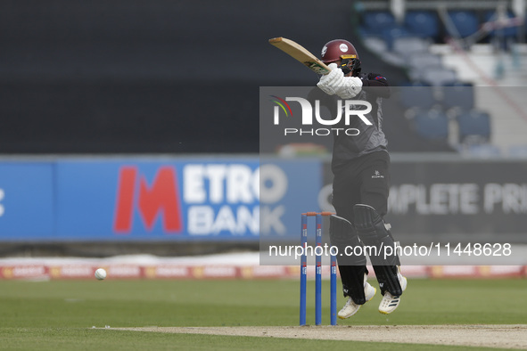 Somerset's Lewis Goldsworthy is batting during the Metro Bank One Day Cup match between Durham County Cricket Club and Somerset at the Seat...