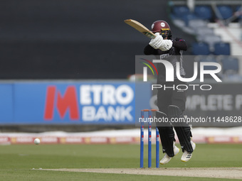 Somerset's Lewis Goldsworthy is batting during the Metro Bank One Day Cup match between Durham County Cricket Club and Somerset at the Seat...