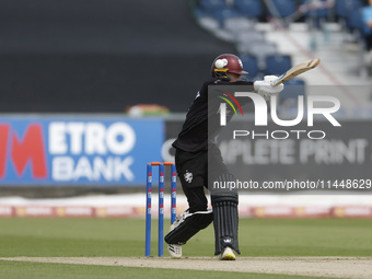 Somerset's Lewis Goldsworthy is avoiding a short-pitched delivery during the Metro Bank One Day Cup match between Durham County Cricket Club...