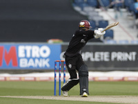 Somerset's Lewis Goldsworthy is avoiding a short-pitched delivery during the Metro Bank One Day Cup match between Durham County Cricket Club...