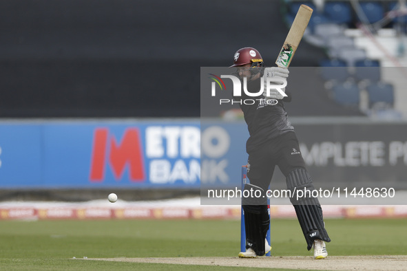 Somerset's Lewis Goldsworthy is batting during the Metro Bank One Day Cup match between Durham County Cricket Club and Somerset at the Seat...