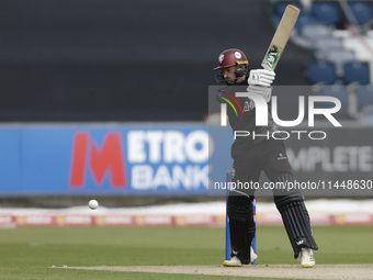 Somerset's Lewis Goldsworthy is batting during the Metro Bank One Day Cup match between Durham County Cricket Club and Somerset at the Seat...