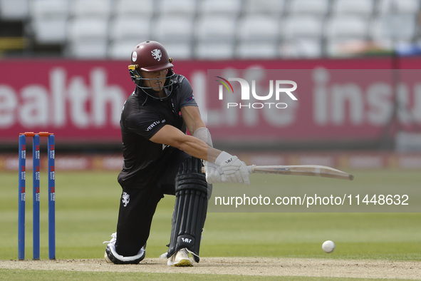 Somerset's George Thomas is playing during the Metro Bank One Day Cup match between Durham County Cricket Club and Somerset at the Seat Uniq...