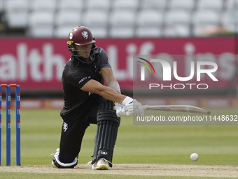 Somerset's George Thomas is playing during the Metro Bank One Day Cup match between Durham County Cricket Club and Somerset at the Seat Uniq...