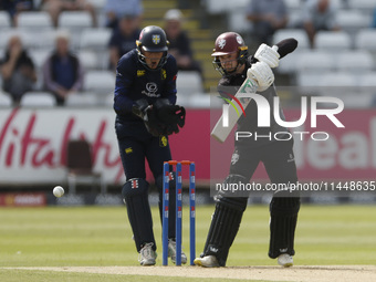 Somerset's Lewis Goldsworthy is batting during the Metro Bank One Day Cup match between Durham County Cricket Club and Somerset at the Seat...