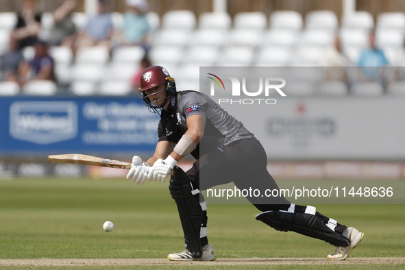 Somerset's George Thomas is playing during the Metro Bank One Day Cup match between Durham County Cricket Club and Somerset at the Seat Uniq...