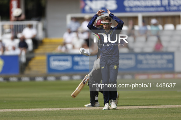 Durham's George Drissell is reacting during the Metro Bank One Day Cup match between Durham County Cricket Club and Somerset at the Seat Uni...