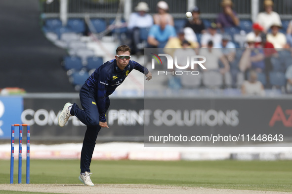 George Drissell of Durham is bowling during the Metro Bank One Day Cup match between Durham County Cricket Club and Somerset at the Seat Uni...