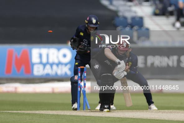 Somerset's James Rew is being bowled by Durham's Colin Ackermann during the Metro Bank One Day Cup match between Durham County Cricket Club...