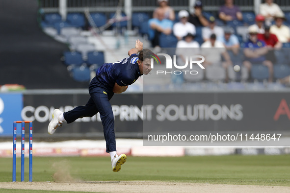 Paul Coughlin is bowling during the Metro Bank One Day Cup match between Durham County Cricket Club and Somerset at the Seat Unique Riversid...