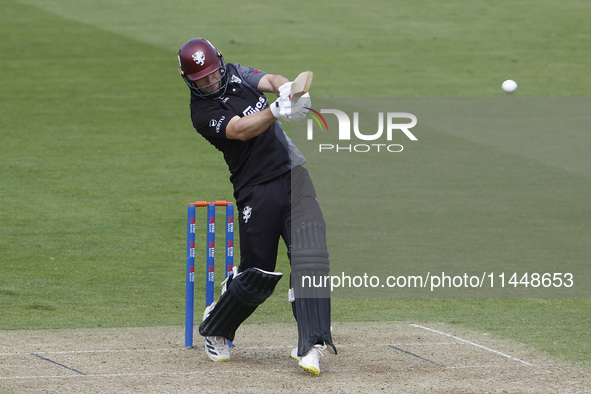 Somerset's Sean Dickson is pulling the ball to leg during the Metro Bank One Day Cup match between Durham County Cricket Club and Somerset a...