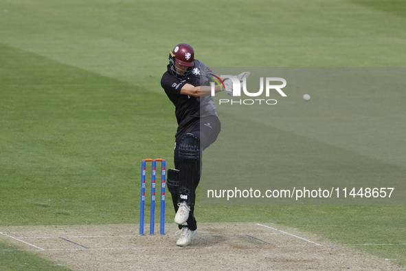 Somerset's Sean Dickson is pulling the ball to leg during the Metro Bank One Day Cup match between Durham County Cricket Club and Somerset a...