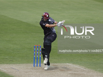 Somerset's Sean Dickson is pulling the ball to leg during the Metro Bank One Day Cup match between Durham County Cricket Club and Somerset a...