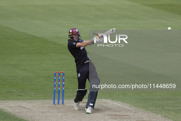 Somerset's Kasey Aldridge is pulling the ball to leg during the Metro Bank One Day Cup match between Durham County Cricket Club and Somerset...