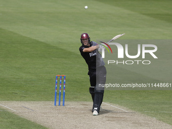 Somerset's Kasey Aldridge is hitting the ball down the ground during the Metro Bank One Day Cup match between Durham County Cricket Club and...