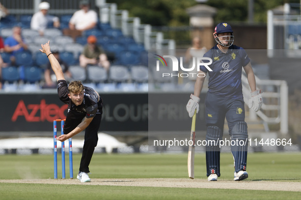 Somerset's Alfie Ogborne is bowling during the Metro Bank One Day Cup match between Durham County Cricket Club and Somerset at the Seat Uniq...