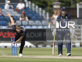 Somerset's Alfie Ogborne is bowling during the Metro Bank One Day Cup match between Durham County Cricket Club and Somerset at the Seat Uniq...