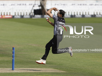 Somerset's Charlie Cassell is bowling during the Metro Bank One Day Cup match between Durham County Cricket Club and Somerset at the Seat Un...